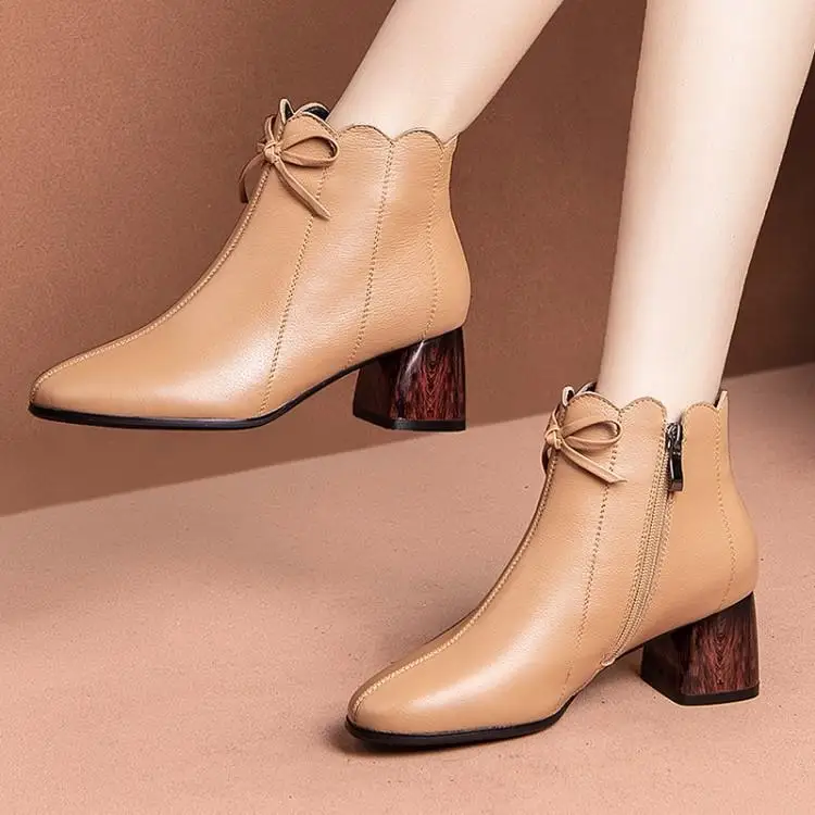 

Leather boots, summer, fall, velvet and ankle boot since thick with short boots with Martin boots head layer cowhide