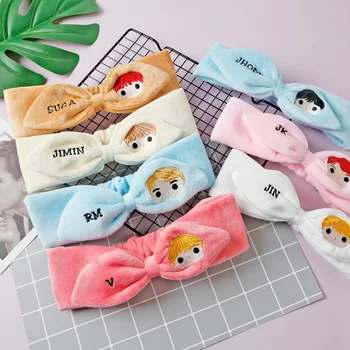 

Kpop bangtan boys Cartoon Plush headband embroidery hair band for girl K-pop Kawaii Cute headband
