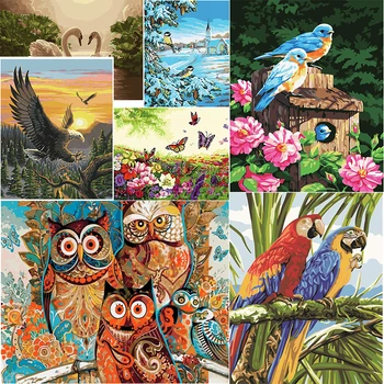 

Hand Painted Birds Peacock Owl Parrot Painting By Numbers Paint Kits Oil Painting Number Canvas Pictures Living Room Decor