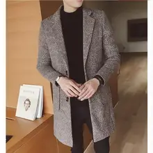 Быстрая стиль Мода Мужчины Досуг шерстяная ткань куртки Пряжка мужское длинное пальто с поясом однобортный Тренч пальто