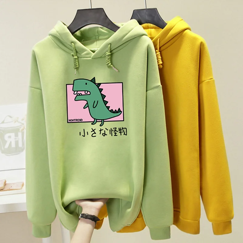 Женская толстовка с капюшоном Harajuku размера плюс толстовки принтом динозавра Kawaii