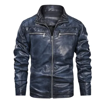 

Plus Size Autumn Winter Men's leather jacket куртка мужская кожаная jaqueta de couro Long Sleeve Zipper Leather Jacket Coat #3