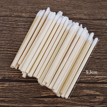 

50pcs Disposable Make Up Lip Brush Lint-free Applicator Lip Gloss Wand with Bamboo Handle for Lip Eyelash Extension Application