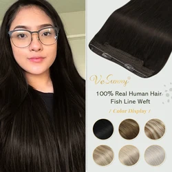 Vesunny Halo Extensions Human Hair Solid Color Human Wig  Invisible Wire Weft  Women's Flat Hairpiece Halo with Two Clips