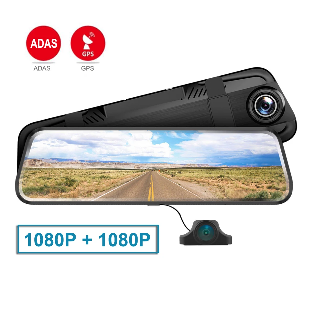 

backup camera 10" full touch screen car rearview mirror DVR for front + rear full hd 1080P wifi ADAS dash cam car video recorder