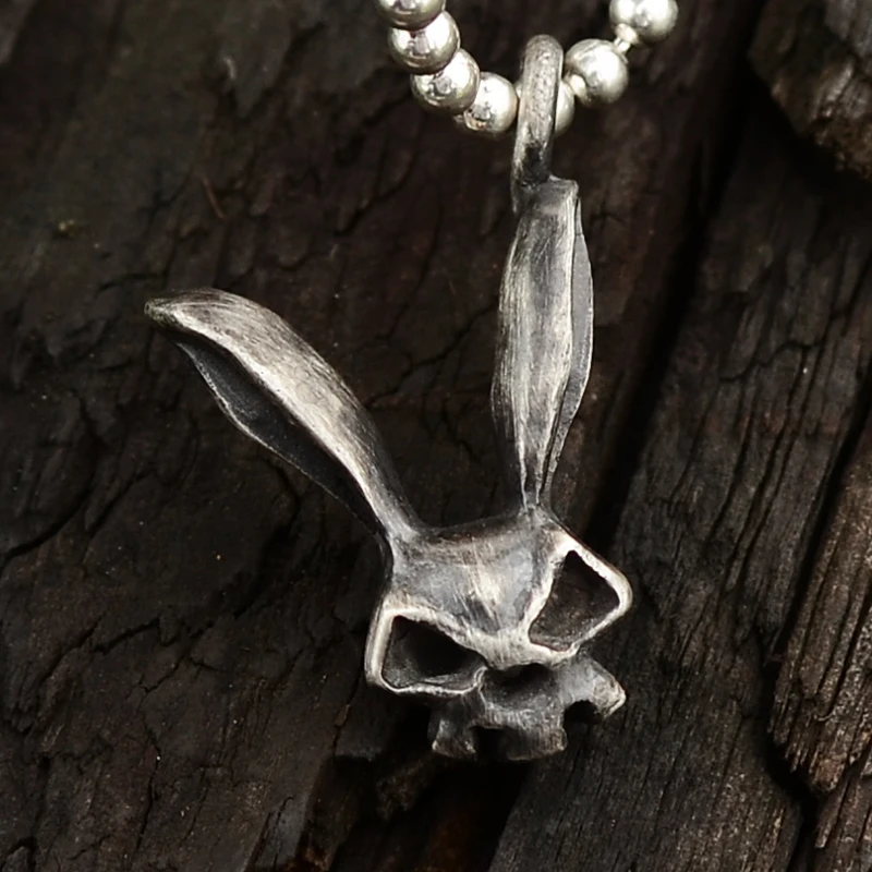 

Original hand-designed 925 Sterling Silver Ring with dark Gothic Skull Rabbit Necklace Pendant