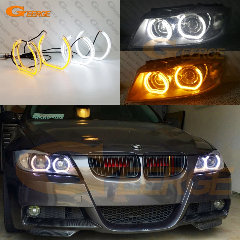 For BMW 3 Series E90 E91 E92 E93 Xenon Headlight Ultra Bright DTM Style LED  Angel Eyes Halo Rings Day Light Turn Signal