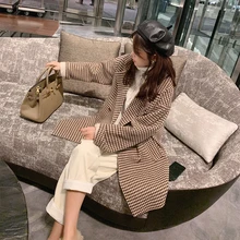 MISHOW Женское шерстяное пальто осень зима средней длины Feamle Повседневная Свободная одежда с узором "гусиные лапки" MX19D9711