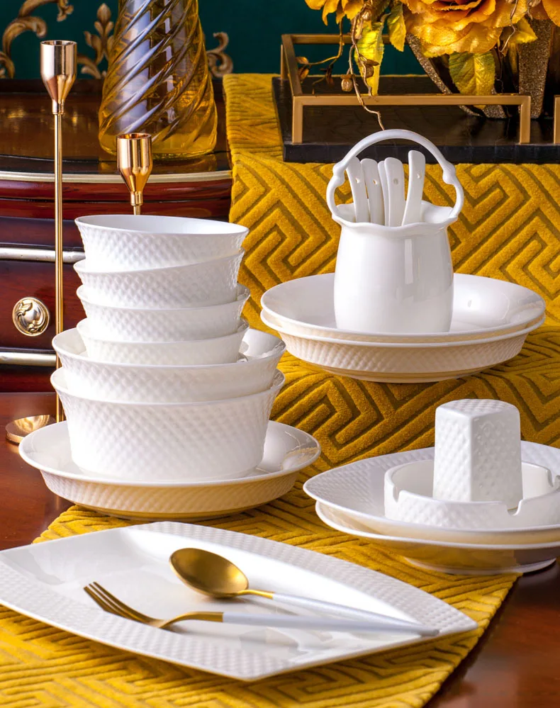 60 головок Цзиндэчжэнь керамика китайская посуда наборы посуды Европейский стиль набор посуды миска для риса салат лапша миска