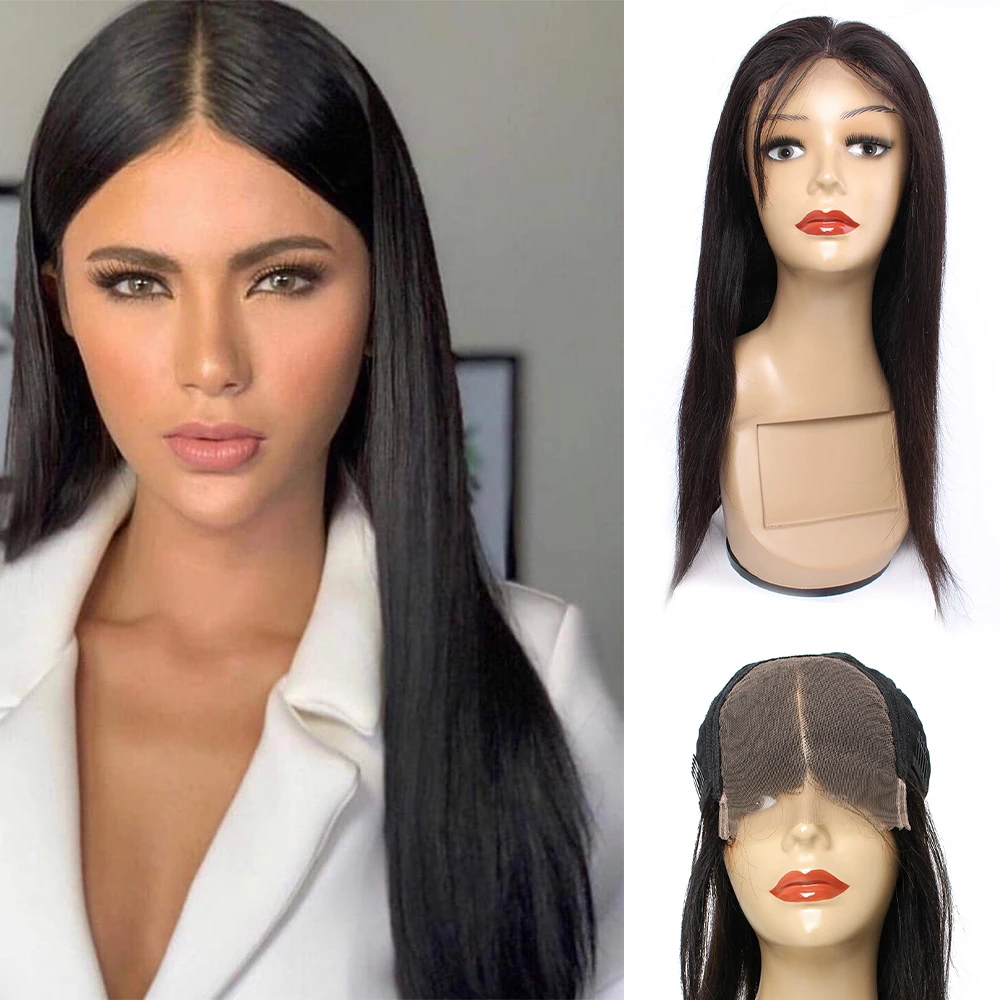 Kisshair 4x4 lace wig black color straight human hair wigs non remy Brazilian human hair middle part lace front wig