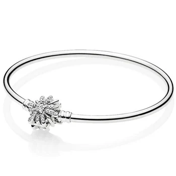 

New 925 Sterling Silver Bangle Sparkling Star With Crystal Clasp Snake Chain Bracelet Bangle Fit Bead Charm Diy Fine Jewelry