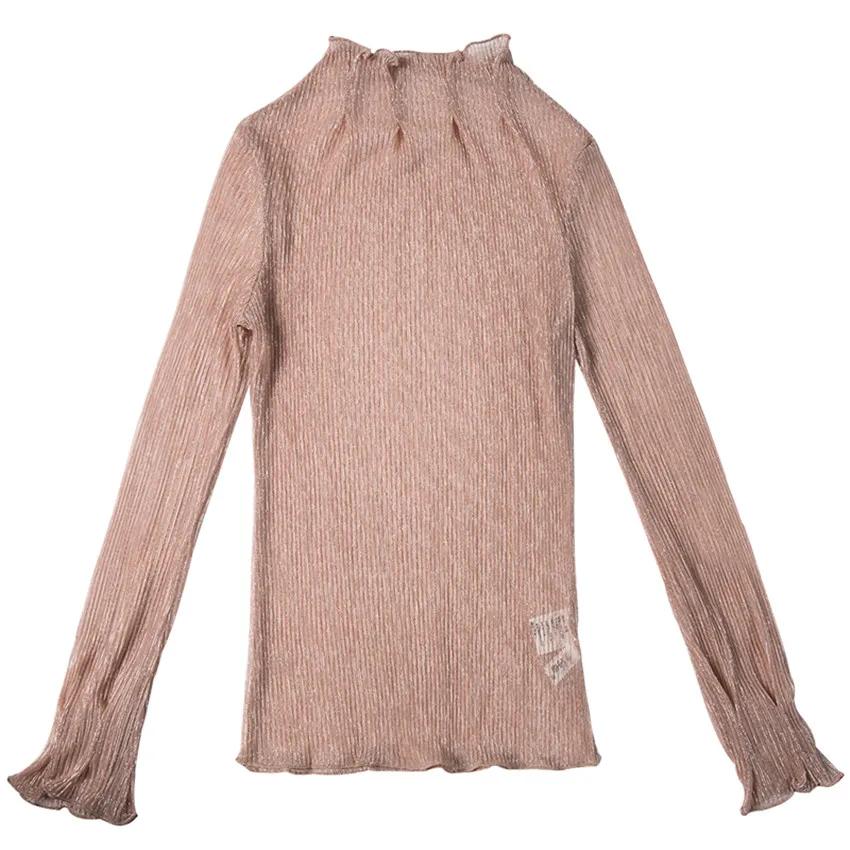 2019 New Fashion Spring Women Lace Blouses Turtleneck Mesh Shirts All-match Ladies Tops Pullovers Brief Autumn Bottomings WZ898 2