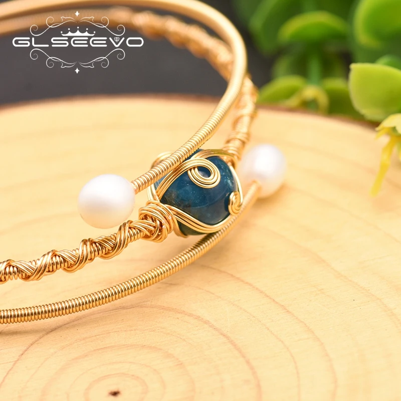 GLSEEVO Natural Fresh Water Pearl Bangles For Women Wedding Engagement Natural Stone Bracelet Jewelry Pulseras GB0176