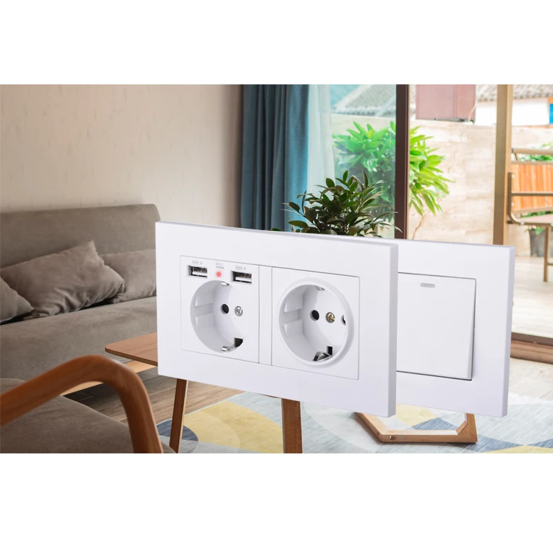 COSWALL E20 시리즈 화이트 PC 패널 벽 스위치 EU 프랑스어 소켓 HDMI 호환 USB Type-C 18W 고속 충전기 TV RJ45 모듈 DIY