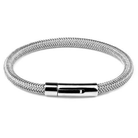 Punk Black and white Metal Weaving Bracelet Magnetic Buckle Simple Style Fashion Bangle For Men Stainless steel bracelet
