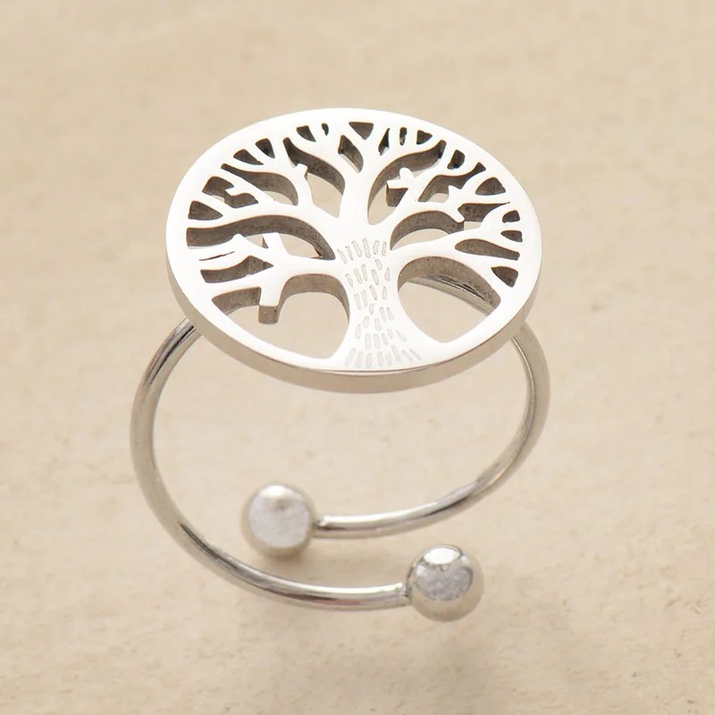 Simple Fashion Adjustable Finger Rings Gold Color Tree Charm Teengirl Women Cocktail Stainless Steel Ring Jewelry - Image 5