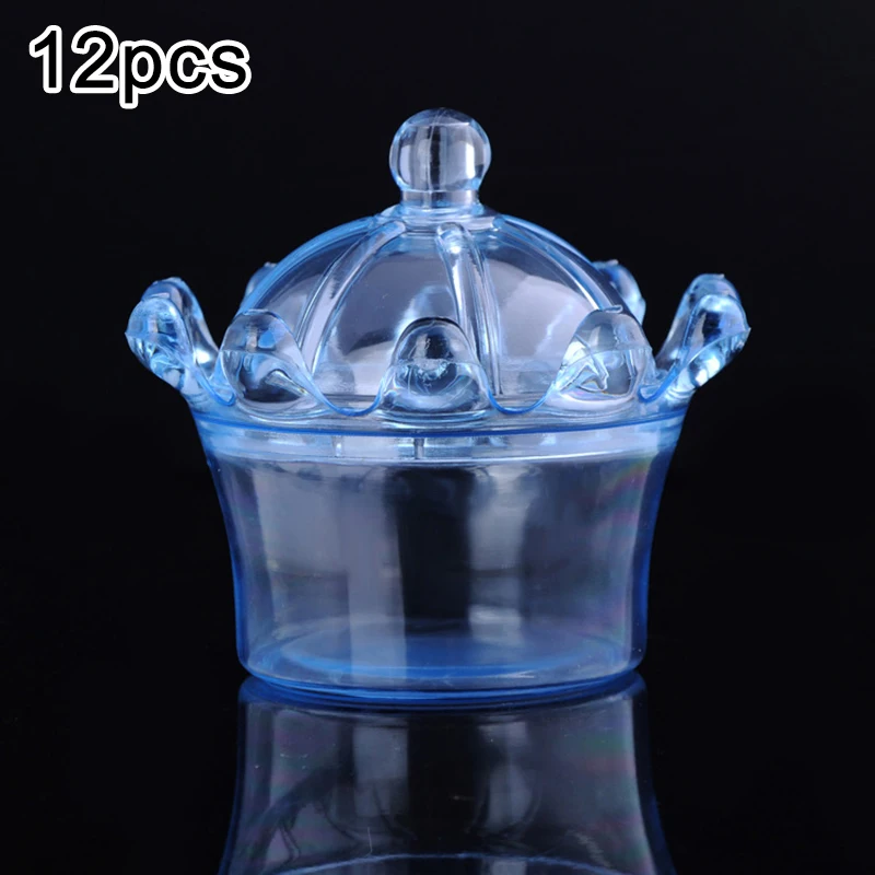 

12pcs Plastic Wedding Candy Storage Box Crown Shaped Clear Gift Favor Holder Package Candy Christmas Present Box