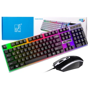 

New Keyboard Small Stylish Mouse Set Rainbow LED Wired USB Mini Keyboard For Games Entertainment Desktop Laptop Tablet Supplies