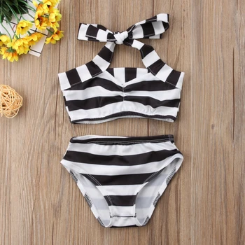 

Infant Girls Cotton Clothing for 0-3Y Swimwear Two-Piece Newborn Girls Striped Sling Swimsuit Split Summer