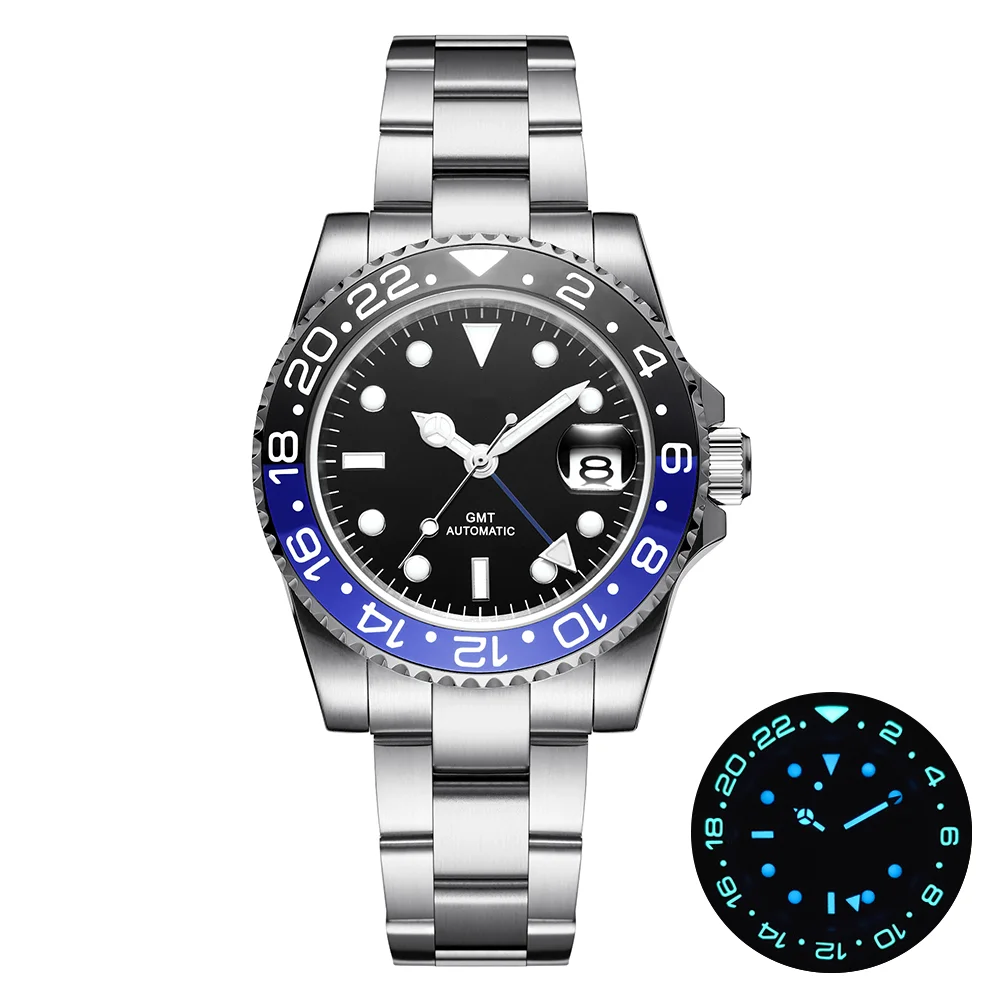 Фирменные водонепроницаемые мужские часы PHYLIDA 100 м GMT двойной раз Бэтмен