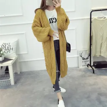 

2020 Women's Casual Hippocampus Sweater Long Cardigan Ladies Soft Loose Solid Thickn Knitted Cardigan