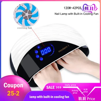 

120W Built-in Cooling Fan UV LED Lamp for Nail Dryer 42 Leds Two Hands Nail Lamp Fast Drying Gel Manicure Tools Professional