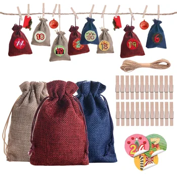 

24Pcs DIY Advent Calendars Bag Countdown Calendar to Christmas Drawstring Bags for Xmas Party Supplies 10X14CM