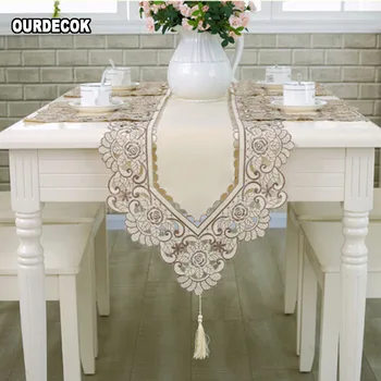 

Fashion Embroidered Table Runner Floral Lace Dust Proof Covers for Table Home For Wedding Party Table Decoration chemin de table