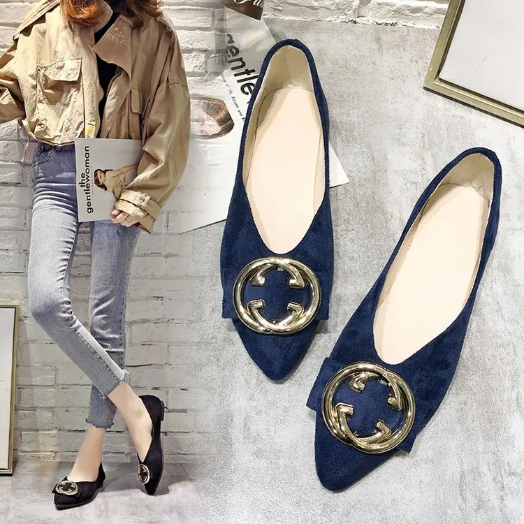 

2020 Spring New Style Flat Black Work Shoes Women's Korean-style Tods Casual Shoes Women's Pointed Shoes
