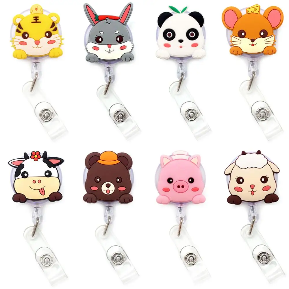 10 colores de AnimalRetractable sostenedor de insignias plástico carrete estudiante Enfermera exposición Enfermera chica Tarjeta De Nombre pecho tarjeta
