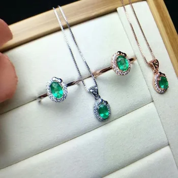 

SHILOVEM 925 STERLING SILVER NATURAL EMERALD RINGS PENDANTS SEND NECKLACE FINE JEWELRY WEDDING WOMEN NEW WHOLESALE CTZ040603AGML