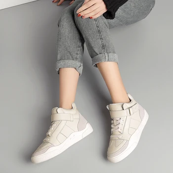 

Sneakers Women Basket White Casual Shoes High Top Flat Femme Shoes Hook & Loop Trainers Zapatos Mujer 2019 New Arrival