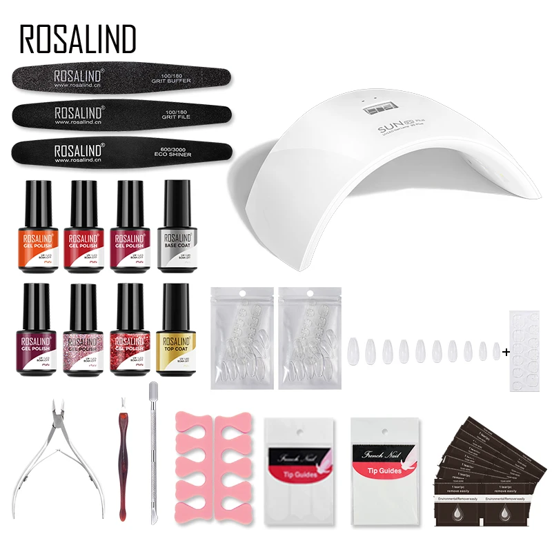 ROSALIND Manicure Set Nail Gel Kit For Nails Semi Permanent Hybrid Varnish Base Top Coat Nail Polish Set With Good Pack 3
