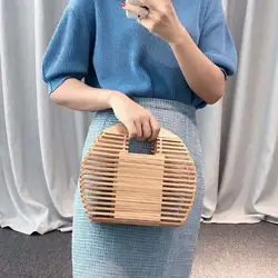 2019 модная женская полукруглая бамбуковая Сумочка ручной работы бамбуковый кошелек клатч сумка летняя Соломенная пляжная сумка (с шарфом)