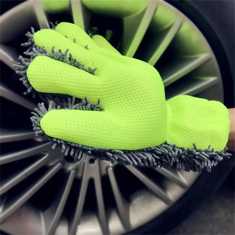 

Thick Velvet Car Wash Gloves Housework Cleaning Five-finger Gloves Sandwich Mesh Hole Car Cleaning Gloves