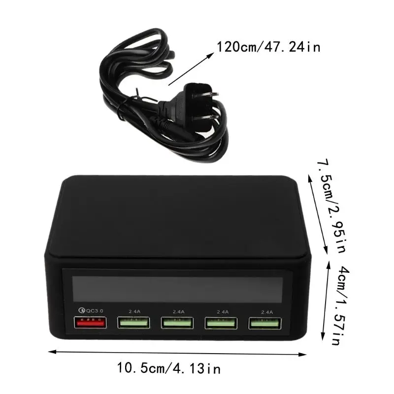 5 портов USB QC 3,0 быстрое зарядное устройство 5В 10А переменного тока 100-240 В ЖК-дисплей напряжения тока для iPhone iPad samsung Новинка
