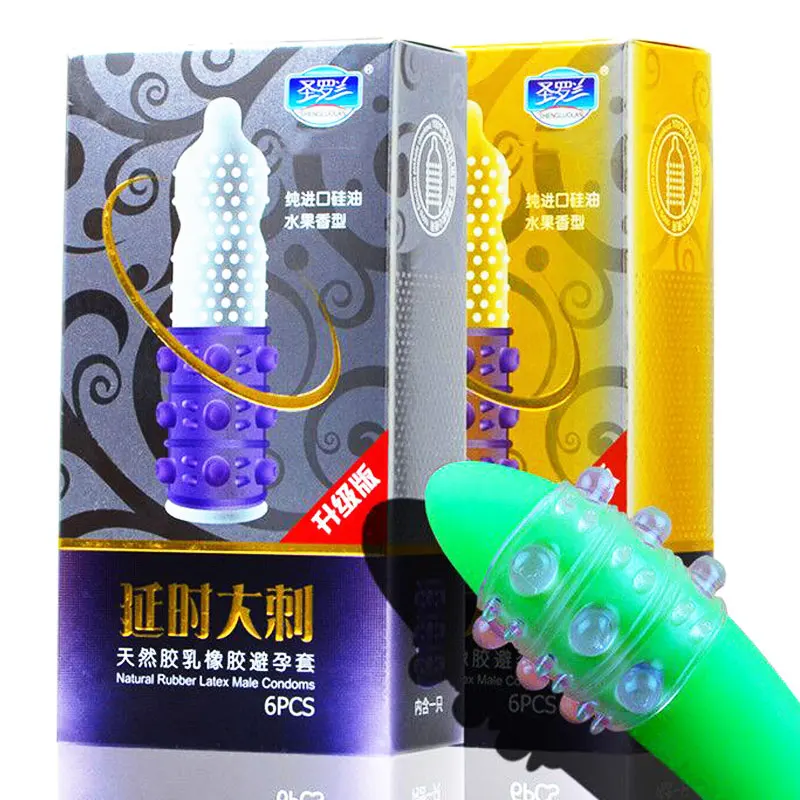 6Pcs Lot Big Thorn Condom dotted Type Natural Latex Special Condoms Contain 1 Delayed Penis Ring