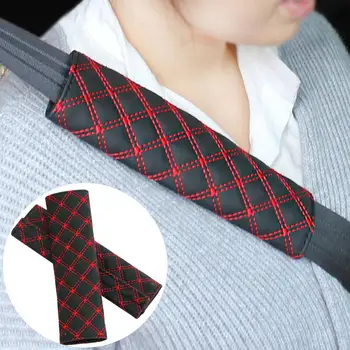 

Car Safety Seat Belt Strap Soft Shoulder Pads Cover Red Faux Leather Cushion Harness Pad Protector Baby Children Safety Strap