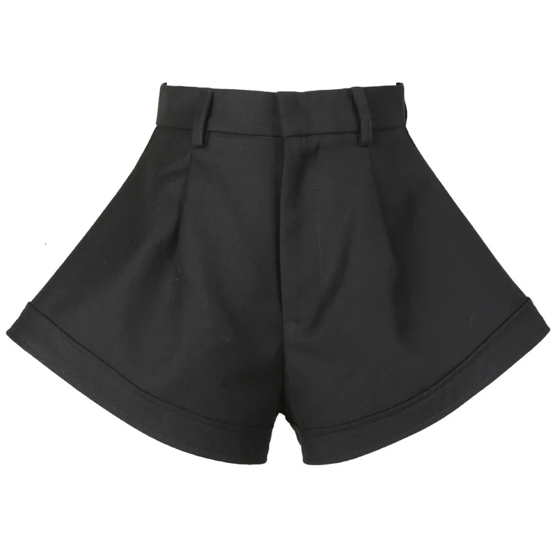 [EAM] женские черные короткие широкие шорты, новые свободные брюки с высокой талией, модные Универсальные весенне-осенние 1H066 - Цвет: black