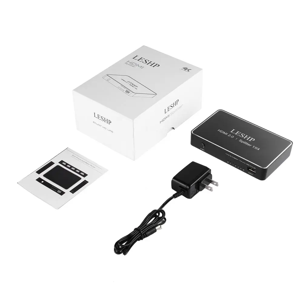 LESHP 1 Port HDMI Input 4 Port HDMI Output HDMI 2.0 Splitter With USB Charge Support 1080P 3D Compliant HDMI 2.0 HDCP 2.2