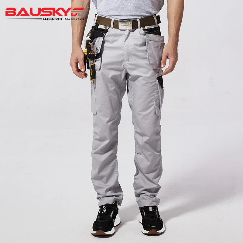 

Bauskydd B218 Workwear Autumn Men`s Safety Work Pants Multi-tool Pockets mechanic Overalls Trousers Craftsman grey/blue