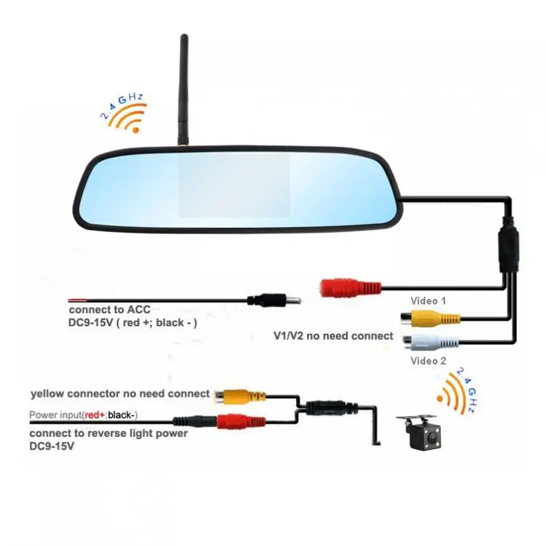 4,3 дюймовый Универсальный HD TFT lcd Автомобильный зеркальный монитор заднего вида + беспроводная водонепроницаемая камера заднего вида