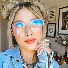 Очки с большой оправой, женские большие квадратные очки, Золотая оправа, прозрачные линзы, оптические очки для близорукости