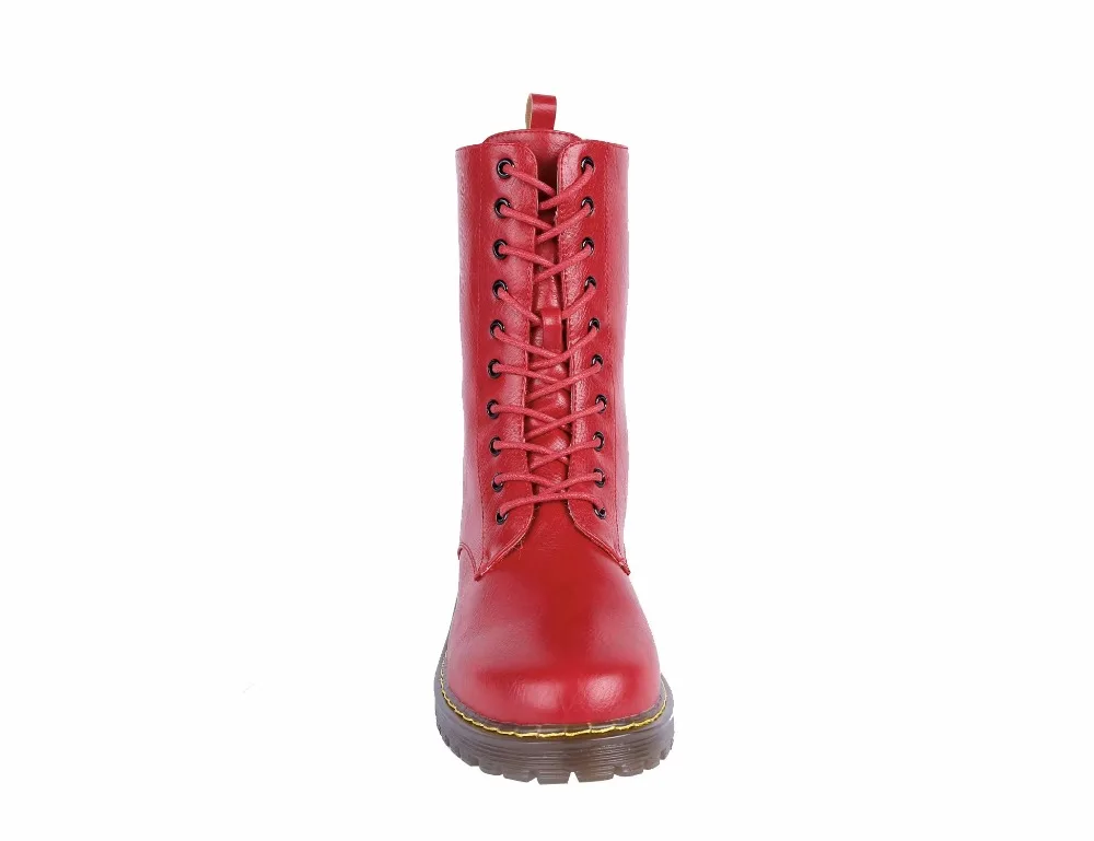 New Plus Velvet Martin Boots British Style Black Red Casual Couple Short Boots Beef Tendon Bottom Slip High Bandage Women's Boot