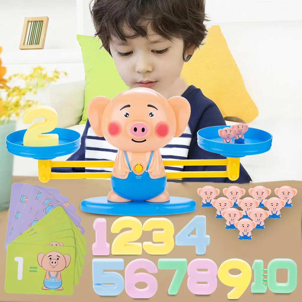 Math Intelligence Toys Match Game Board Toy Pig Digital Balance Scale