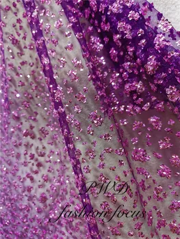 

2019 Nigeria Latest Design Sequins Lace Fabric 5 Yards/pcs High Quality African Lace Glitter Sequins For Party Dress