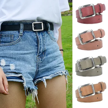 

Ladies Casual Silver Pin Buckle Belts Jeans Waistband Solid Color Wild Thin Belt HGBLT0363