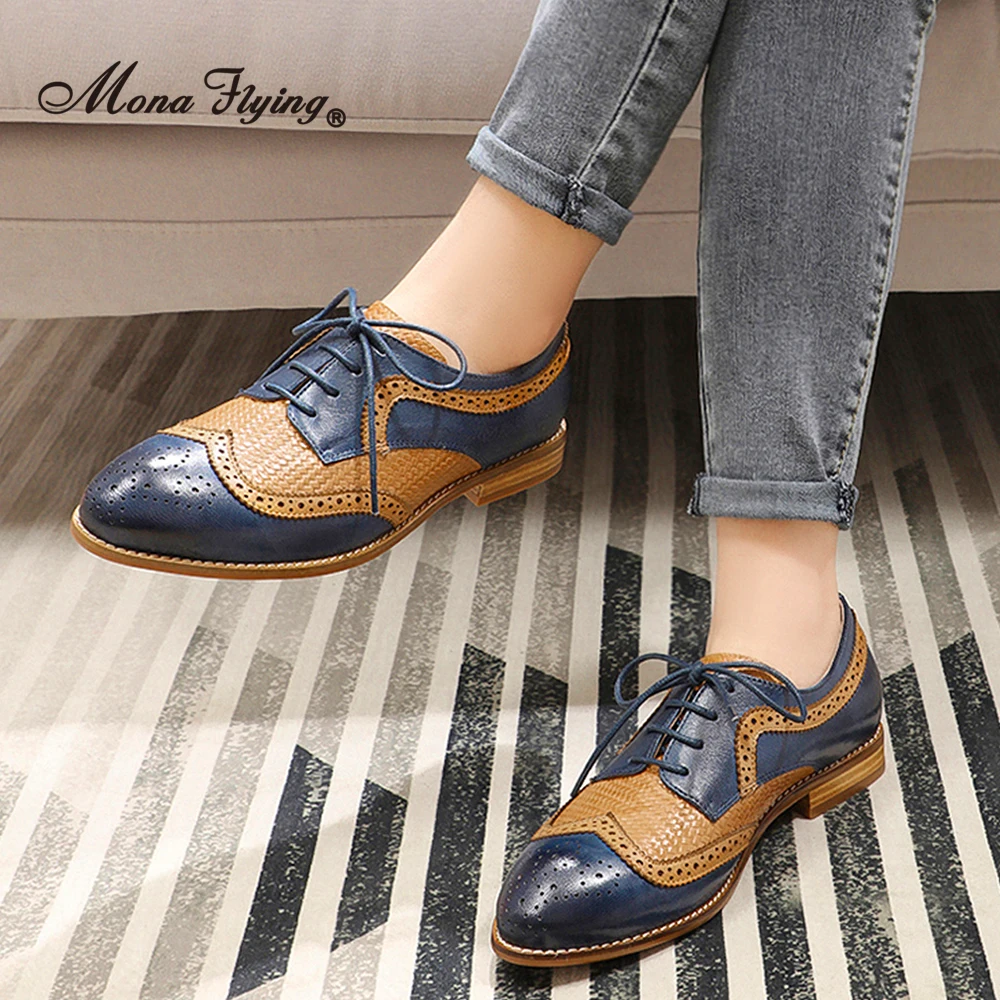 Mona Flying Women Genuine Leather Wingtip Oxfords Derby