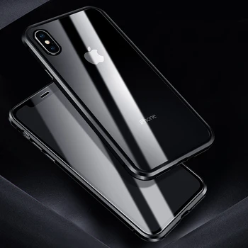 

Luxury Case For Apple iPhone XS MAX XS X XR 7 8 Plus 360 Full Protection Case Magnetic Tempered Glass Aluminum Metal Case Cover