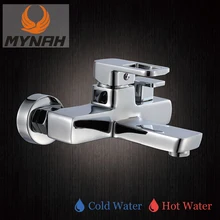 MYNAH Wall Mounted Square Shower Faucet Bathroom Cold & Hot Water Mixer Bathtub Double Outlet Water Tap